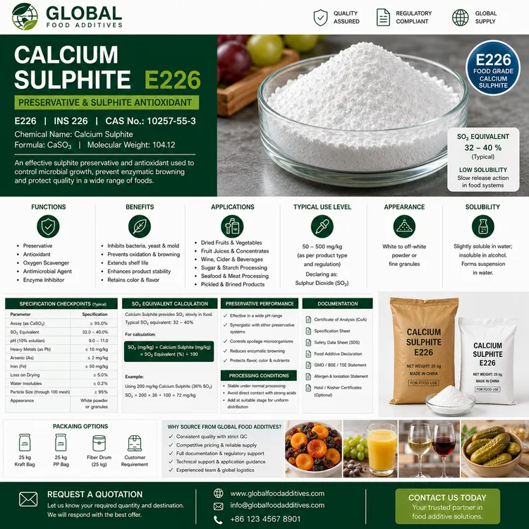 Calcium Sulphite E226 preservative food additive food additive ingredient illustration