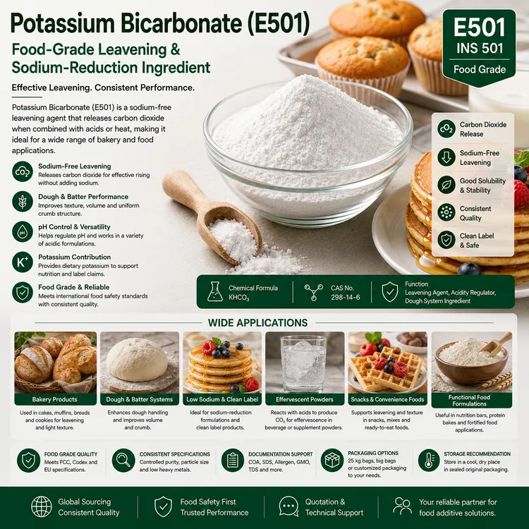 Potassium Bicarbonate E501 food-grade leavening ingredient food additive ingredient illustration