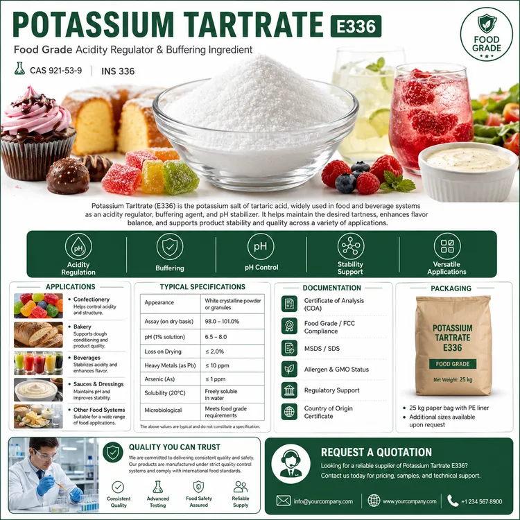 Potassium Tartrate E336 food additive food additive ingredient illustration