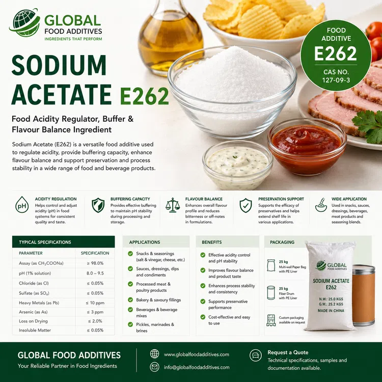 Sodium Acetate E262 food acidity regulator food additive ingredient illustration